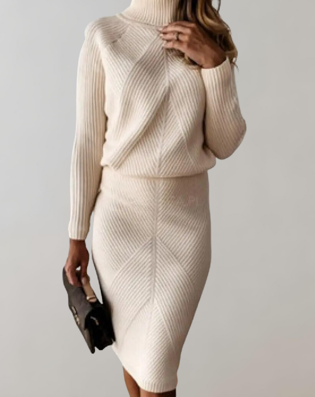 Kelsey – Ribbed Turtleneck Top and Midi Skirt Set