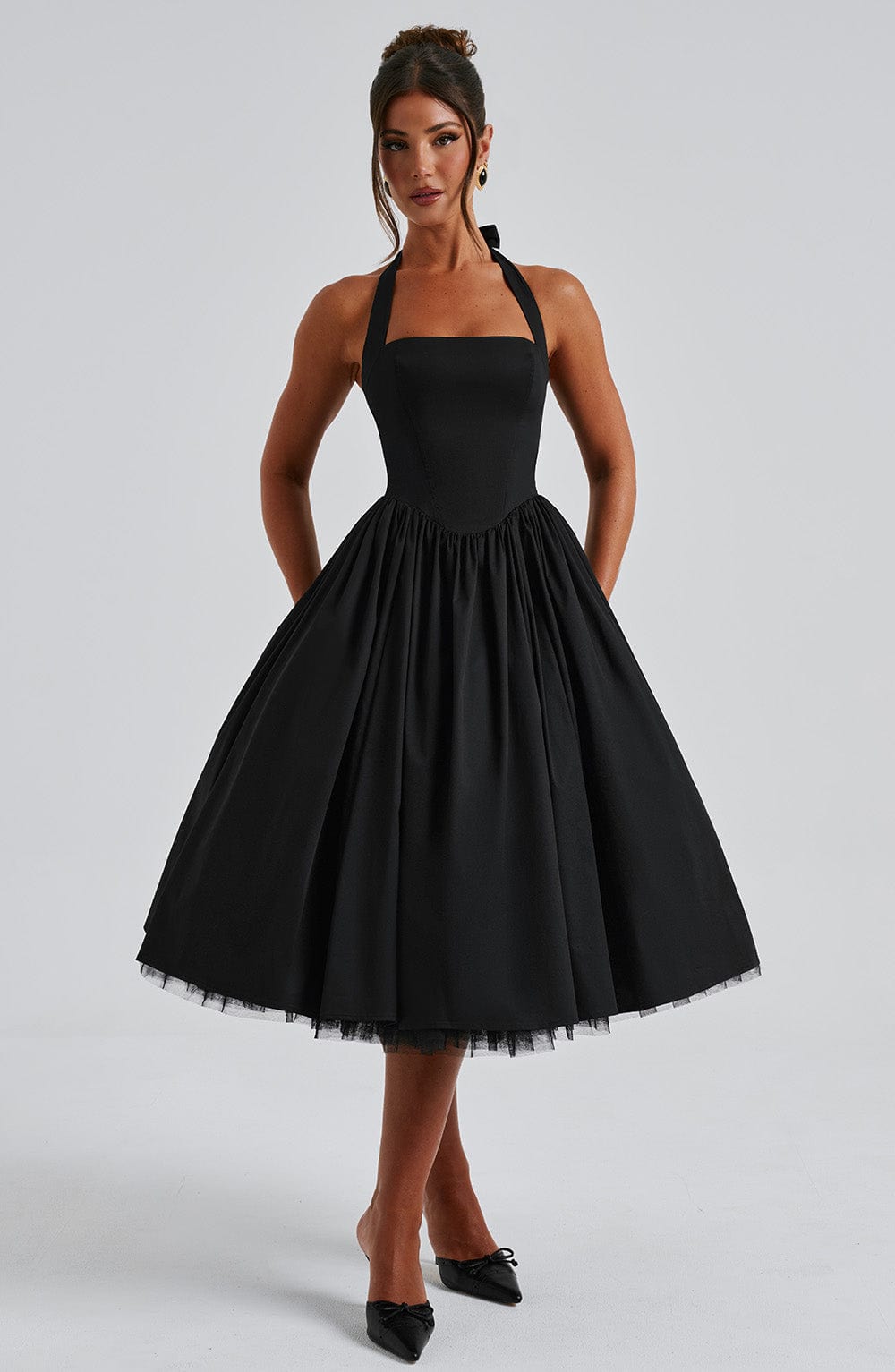 Emily – Halter A-Line Midi Wedding Guest Dress