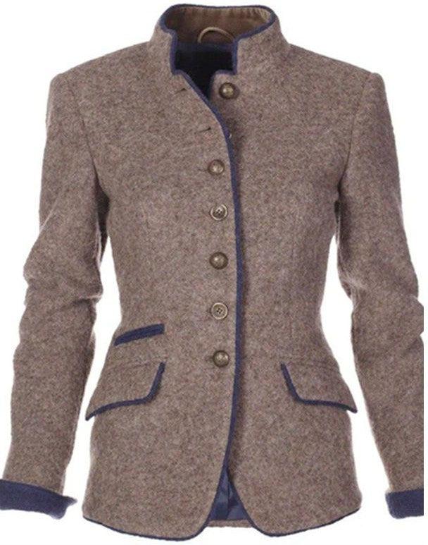 Malia – Bouclé Stand-Collar Jacket with Contrast Piping
