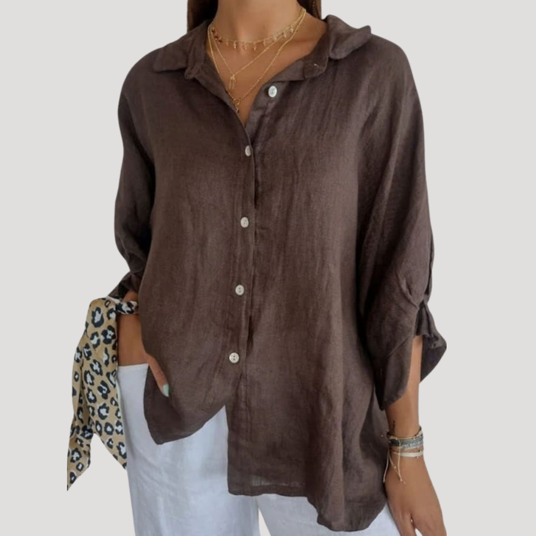 Kylie – Button Down Linen-Style Blouse