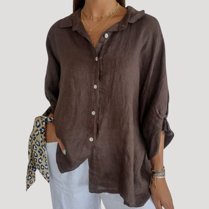 Kylie – Button Down Linen-Style Blouse