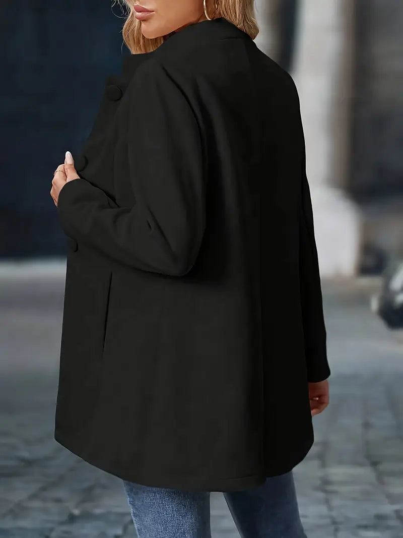 Liv – Stand-Collar Longline Blazer with Covered Buttons