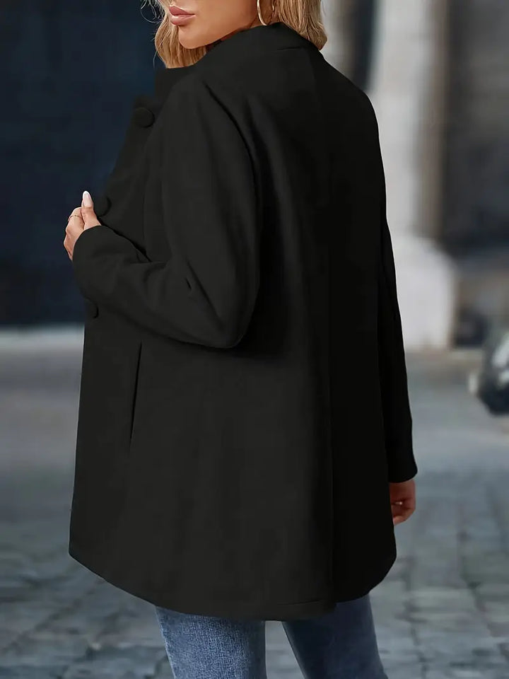 Liv – Stand-Collar Longline Blazer with Covered Buttons