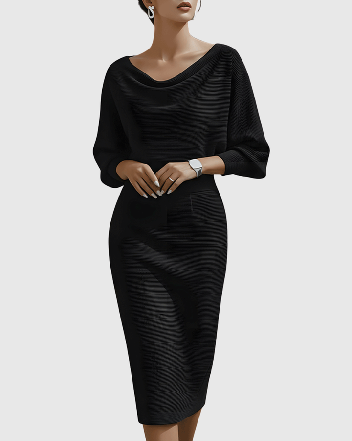 Genevieve – Draped Cowl-Neck Bodycon Midi Dress