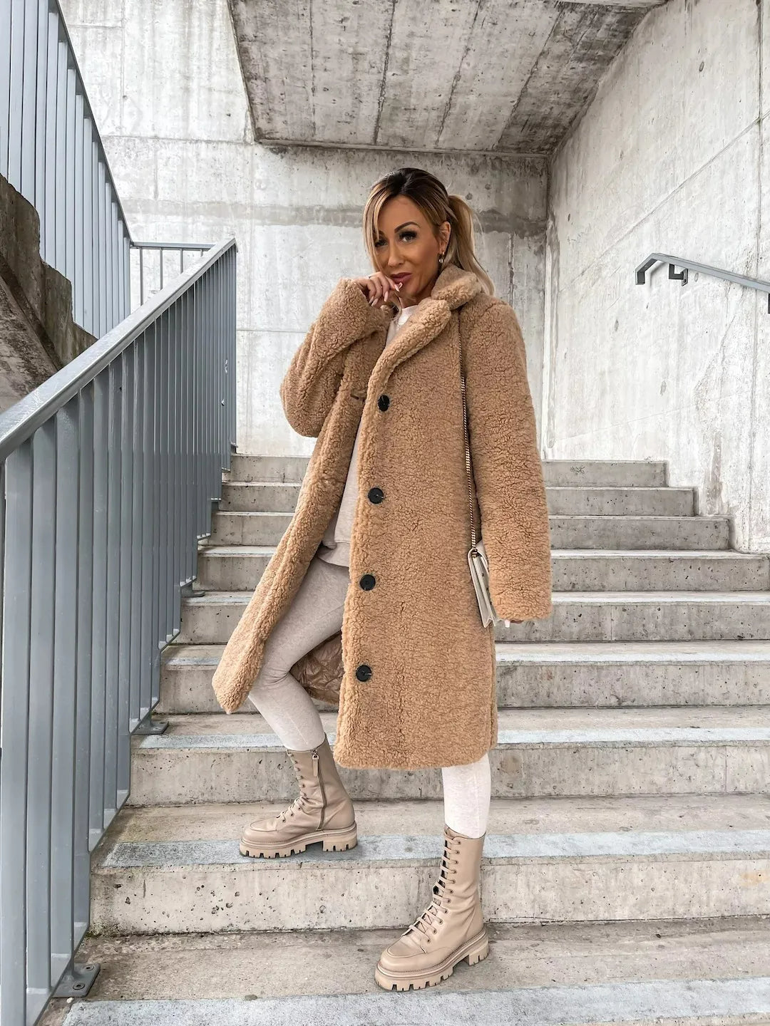 Romina – Teddy Longline Button Coat for Women