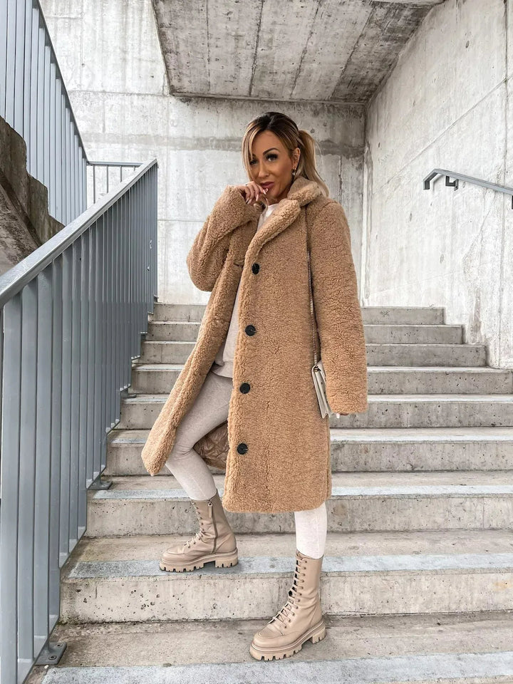Romina – Teddy Longline Button Coat for Women