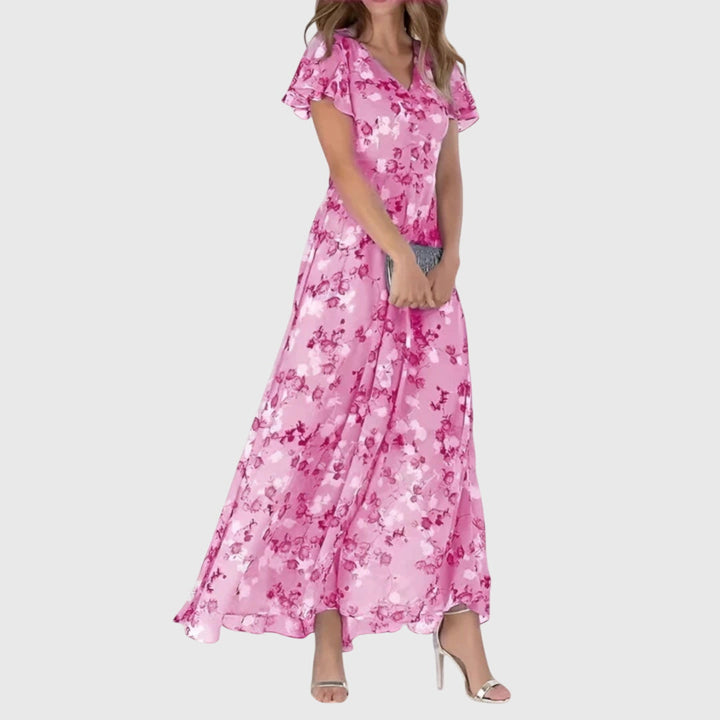 Marisa – Flutter-Sleeve Floral Maxi Dress for Wedding Guest