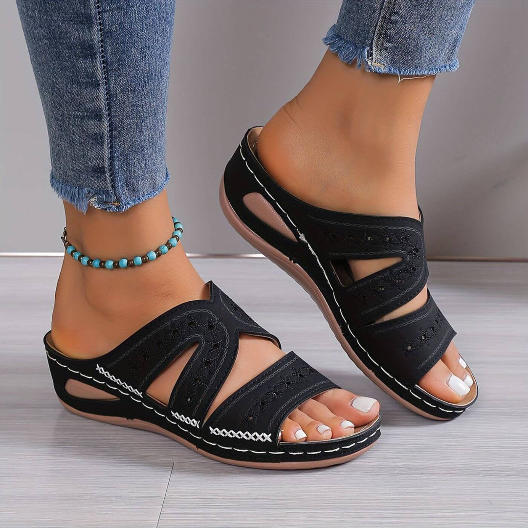 Martha – Elegant Slip-On Sandals with Wide-Heel Support