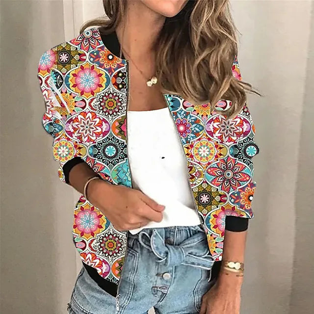 Lea – Floral Print Zip Bomber Jacket for Women
