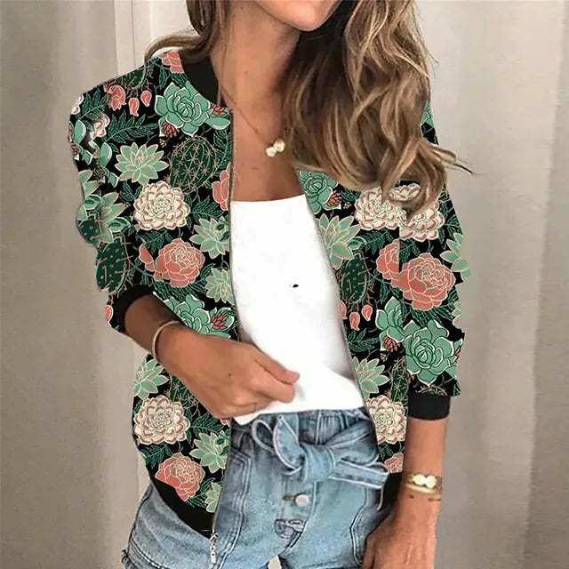Lea – Floral Print Zip Bomber Jacket for Women