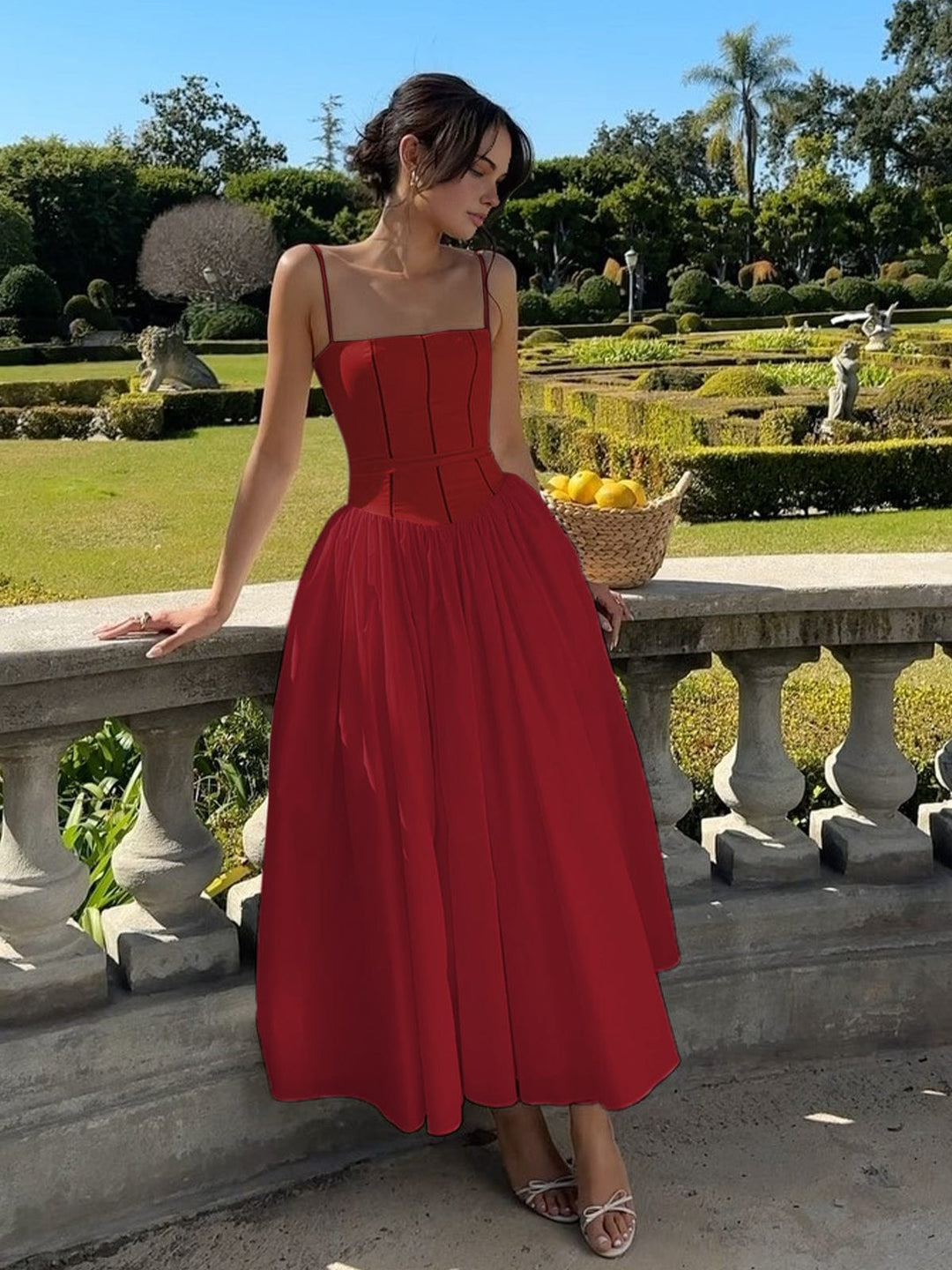 Brenda – Corset-Bodice A-Line Midi Wedding Guest Dress