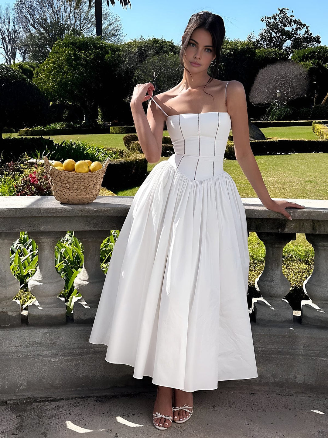 Brenda – Corset-Bodice A-Line Midi Wedding Guest Dress