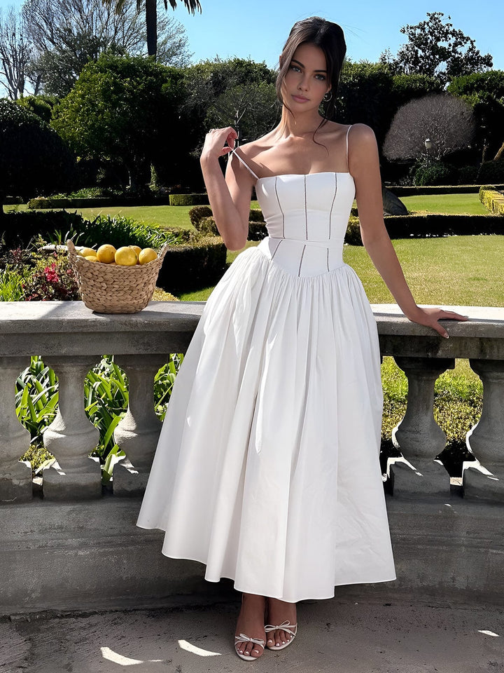 Brenda – Corset-Bodice A-Line Midi Wedding Guest Dress