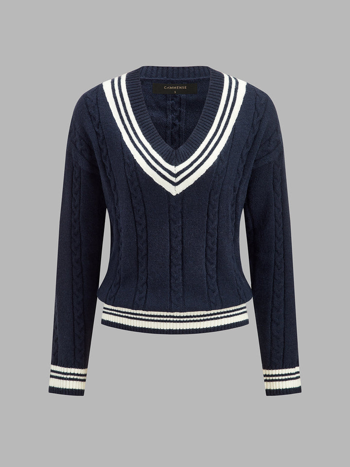 Serafina – Striped V-Neck Sweater for Women