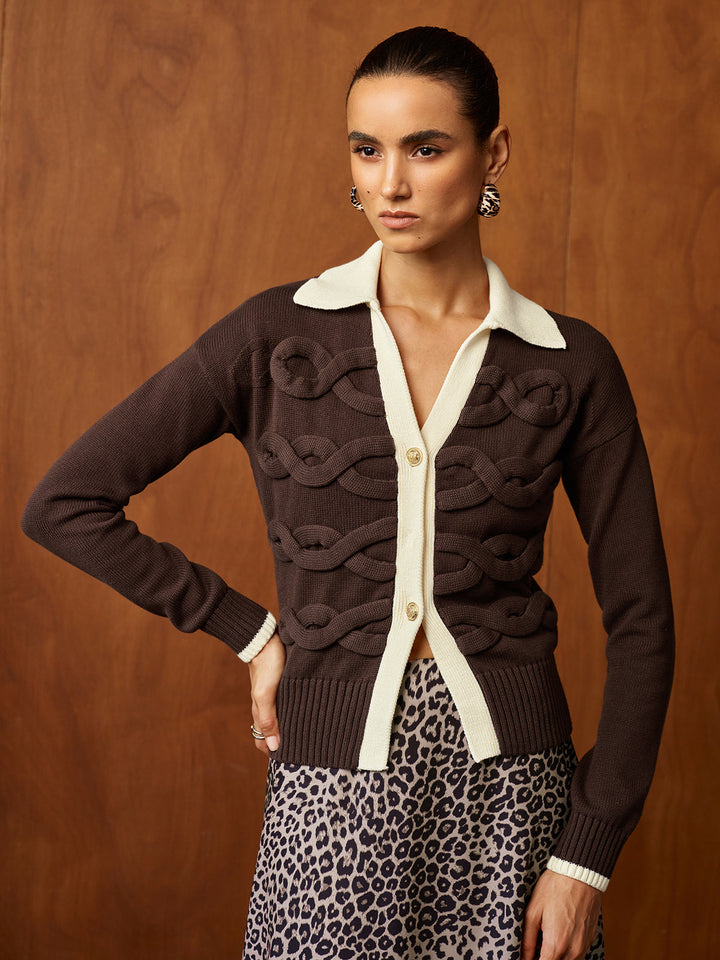 Pelagia – Contrast-Collar Button-Front Cardigan for Women