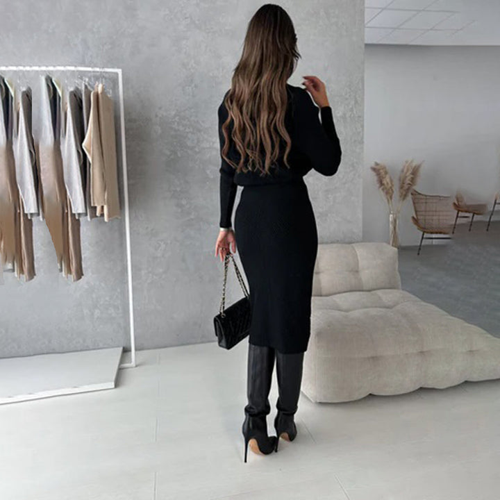 Kim – Chevron Rib Turtleneck Top and Midi Skirt Set