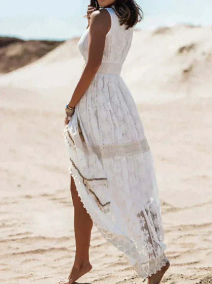 NOUVEAU RICHE Boho Spitzenkleid Mit V Ausschnitt Und Kordelzug Bequem