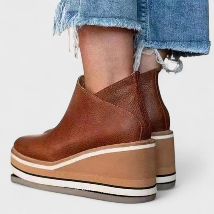 Vanora – Leather-Look Platform Wedge Ankle Boots for Women