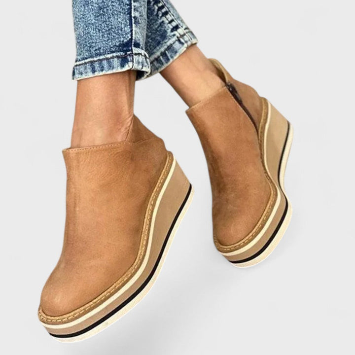 Vanora – Leather-Look Platform Wedge Ankle Boots for Women