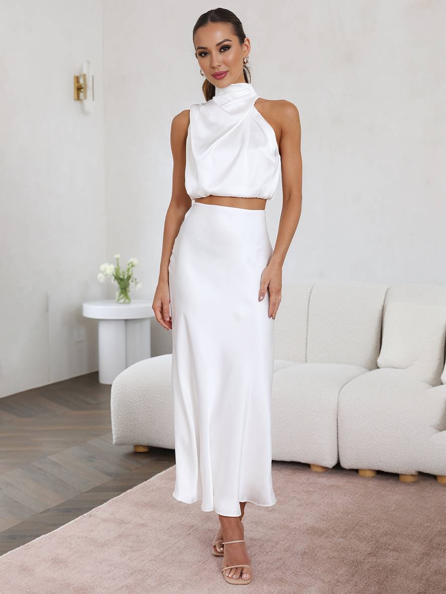Arabella – Halter Two-Piece Maxi Skirt Set for Wedding Guest
