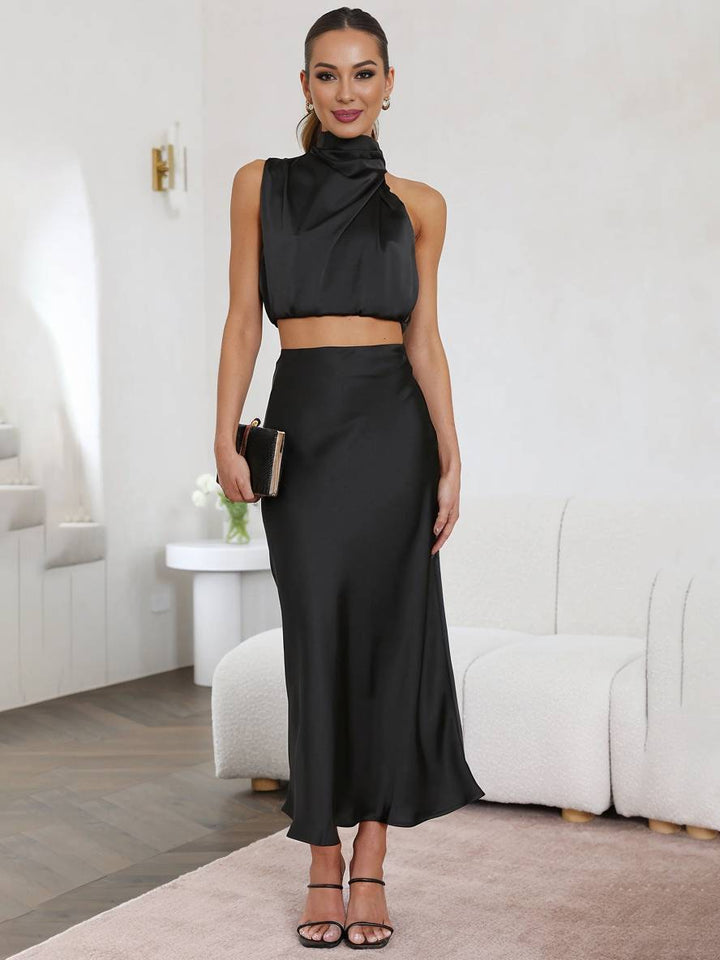 Arabella – Halter Two-Piece Maxi Skirt Set for Wedding Guest