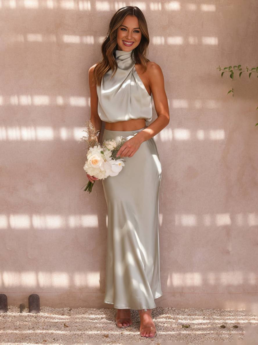 Arabella – Halter Two-Piece Maxi Skirt Set for Wedding Guest