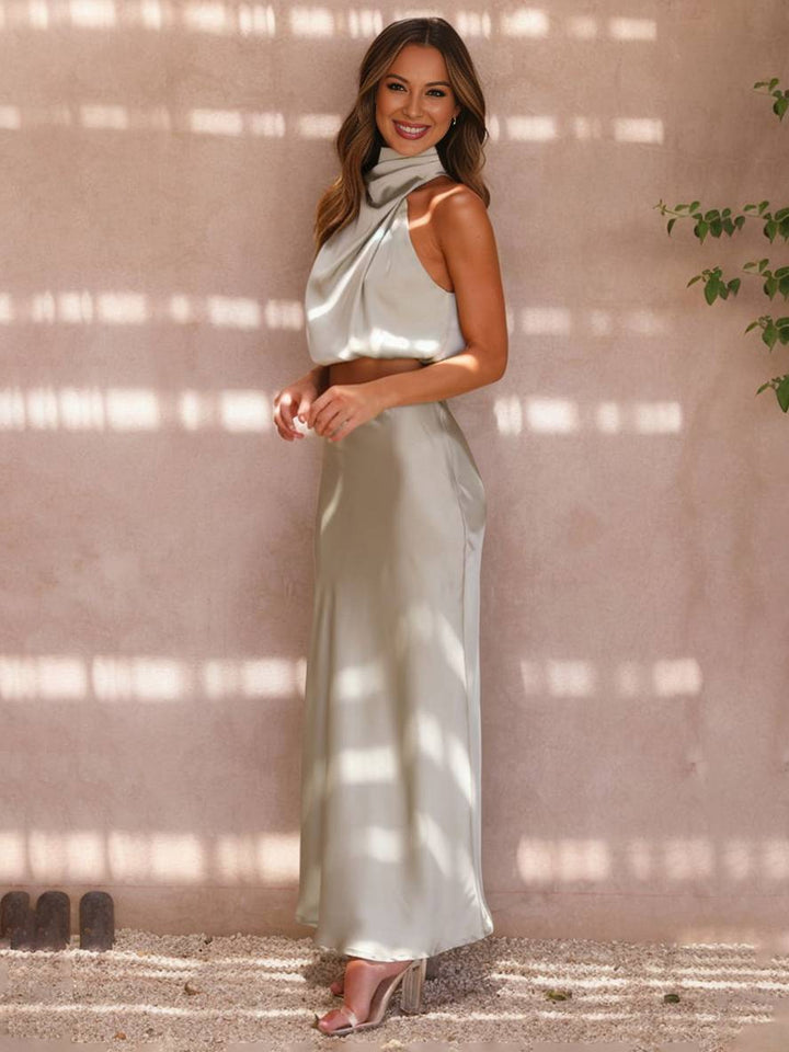 Arabella – Halter Two-Piece Maxi Skirt Set for Wedding Guest