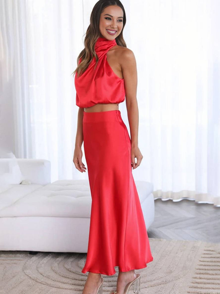 Arabella – Halter Two-Piece Maxi Skirt Set for Wedding Guest