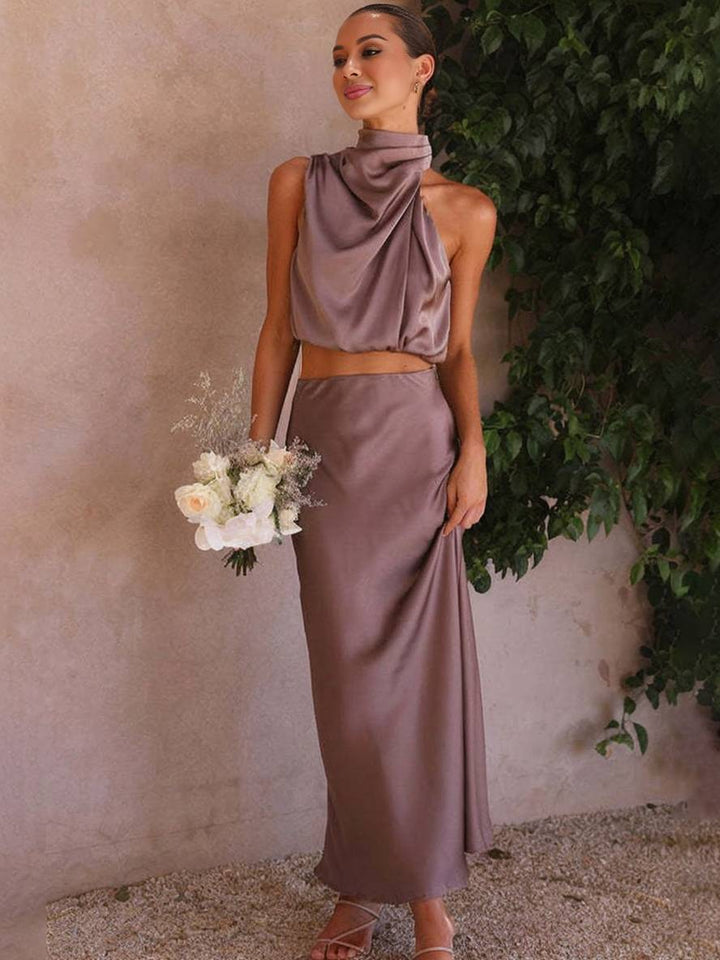 Arabella – Halter Two-Piece Maxi Skirt Set for Wedding Guest