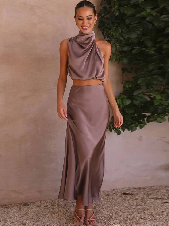 Arabella – Halter Two-Piece Maxi Skirt Set for Wedding Guest