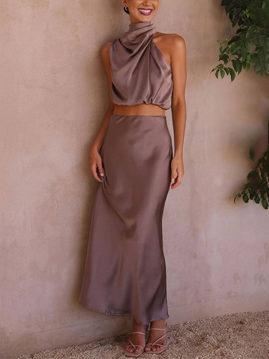 Arabella – Halter Two-Piece Maxi Skirt Set for Wedding Guest