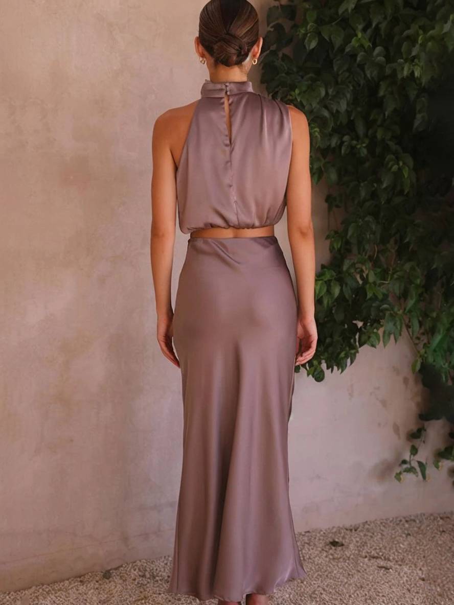 Arabella – Halter Two-Piece Maxi Skirt Set for Wedding Guest