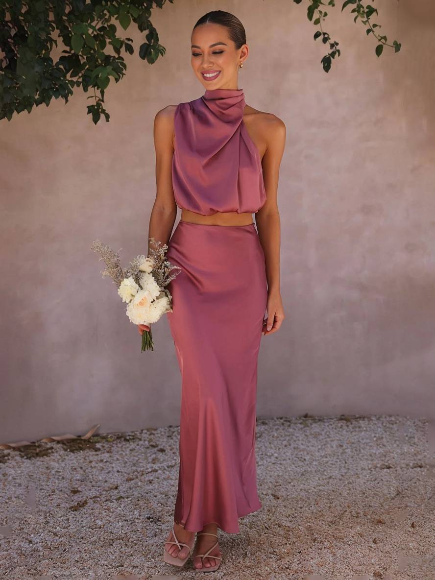 Arabella – Halter Two-Piece Maxi Skirt Set for Wedding Guest