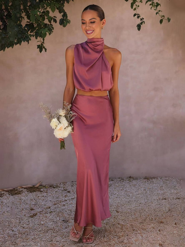 Arabella – Halter Two-Piece Maxi Skirt Set for Wedding Guest