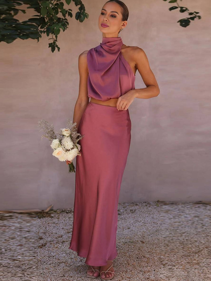 Arabella – Halter Two-Piece Maxi Skirt Set for Wedding Guest