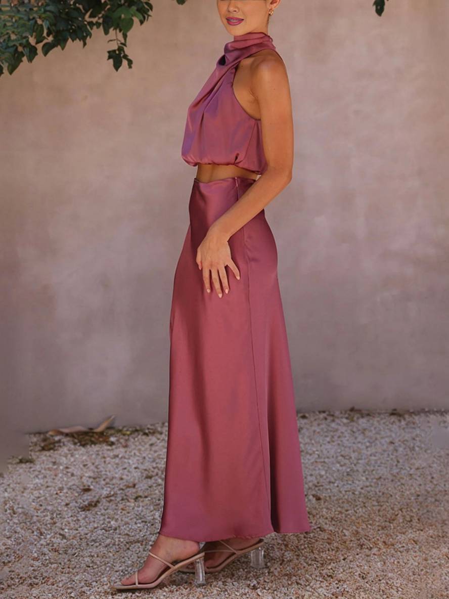 Arabella – Halter Two-Piece Maxi Skirt Set for Wedding Guest