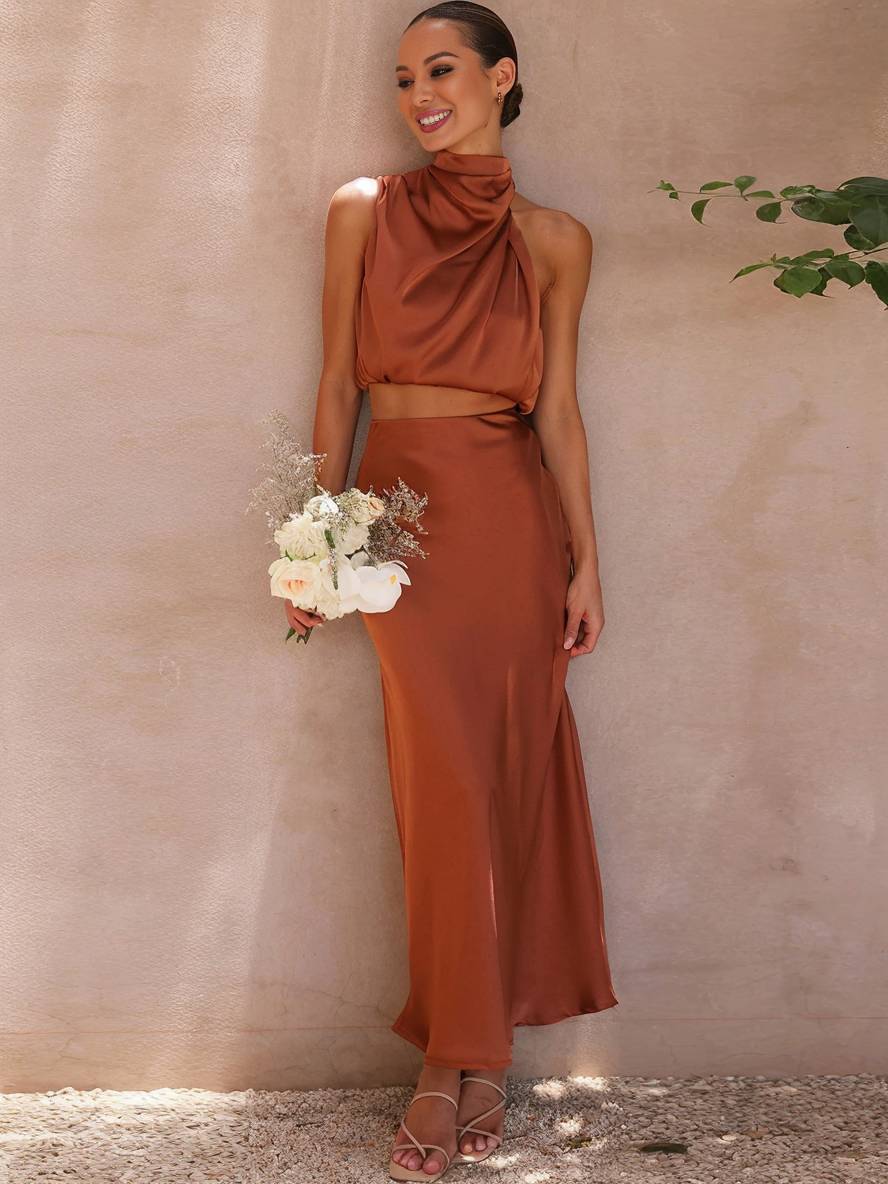 Arabella – Halter Two-Piece Maxi Skirt Set for Wedding Guest