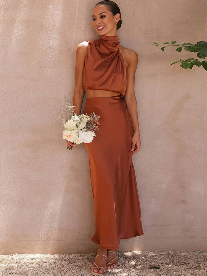 Arabella – Halter Two-Piece Maxi Skirt Set for Wedding Guest