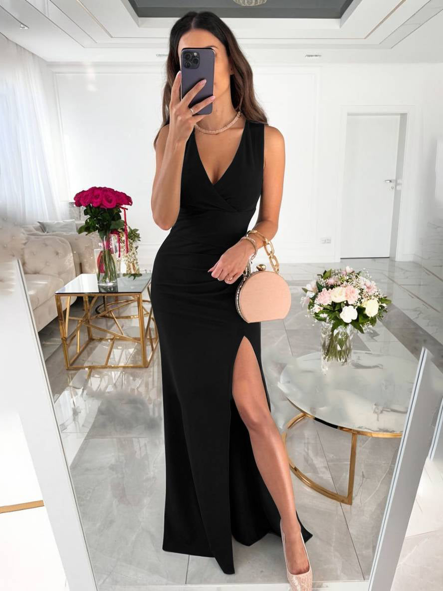 Blair – V-Neck Wrap Maxi Dress with Side Slit, Wedding Guest