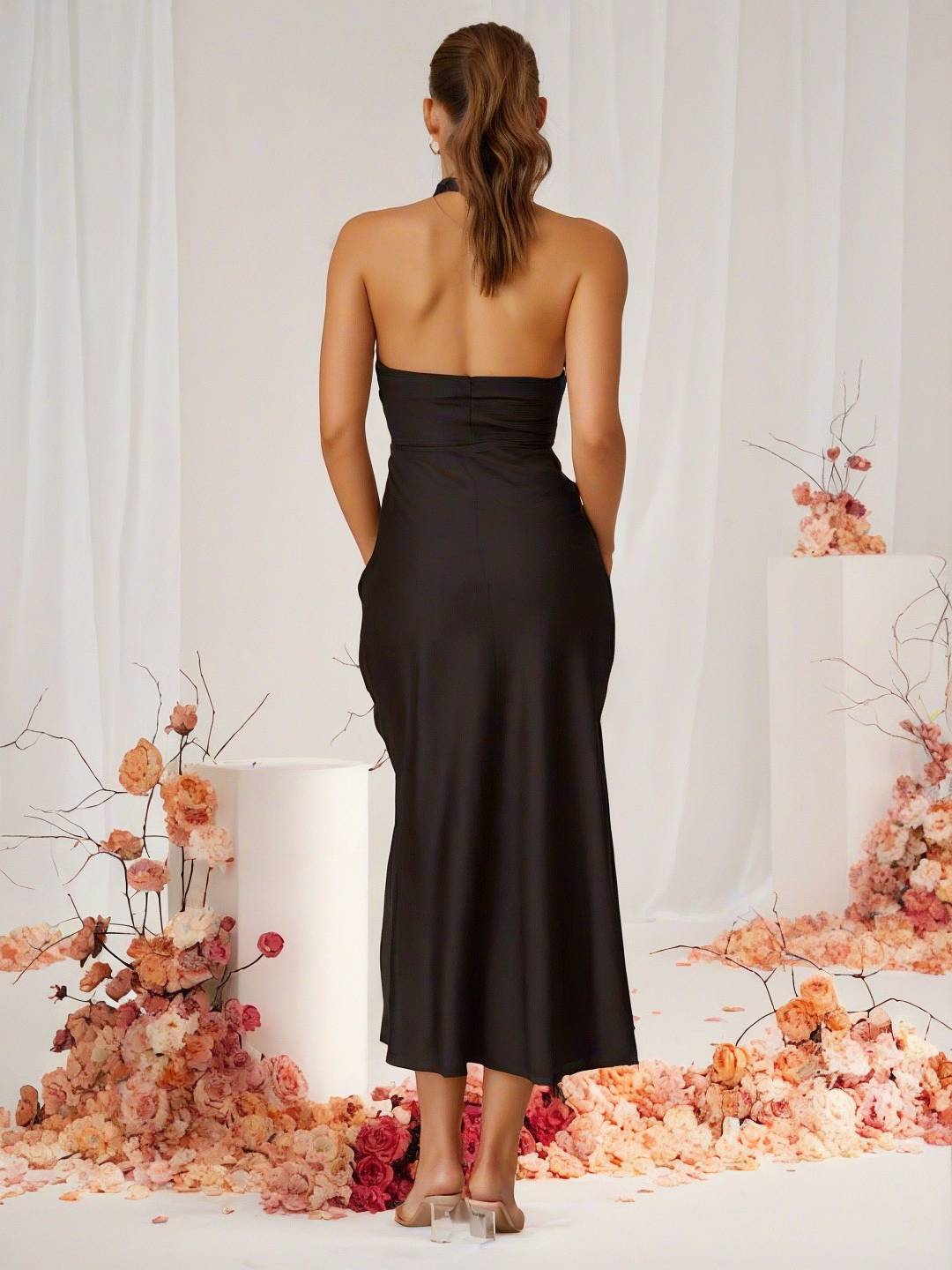 Aurelia – High-Neck Halter Slit Maxi Dress for Wedding Guests