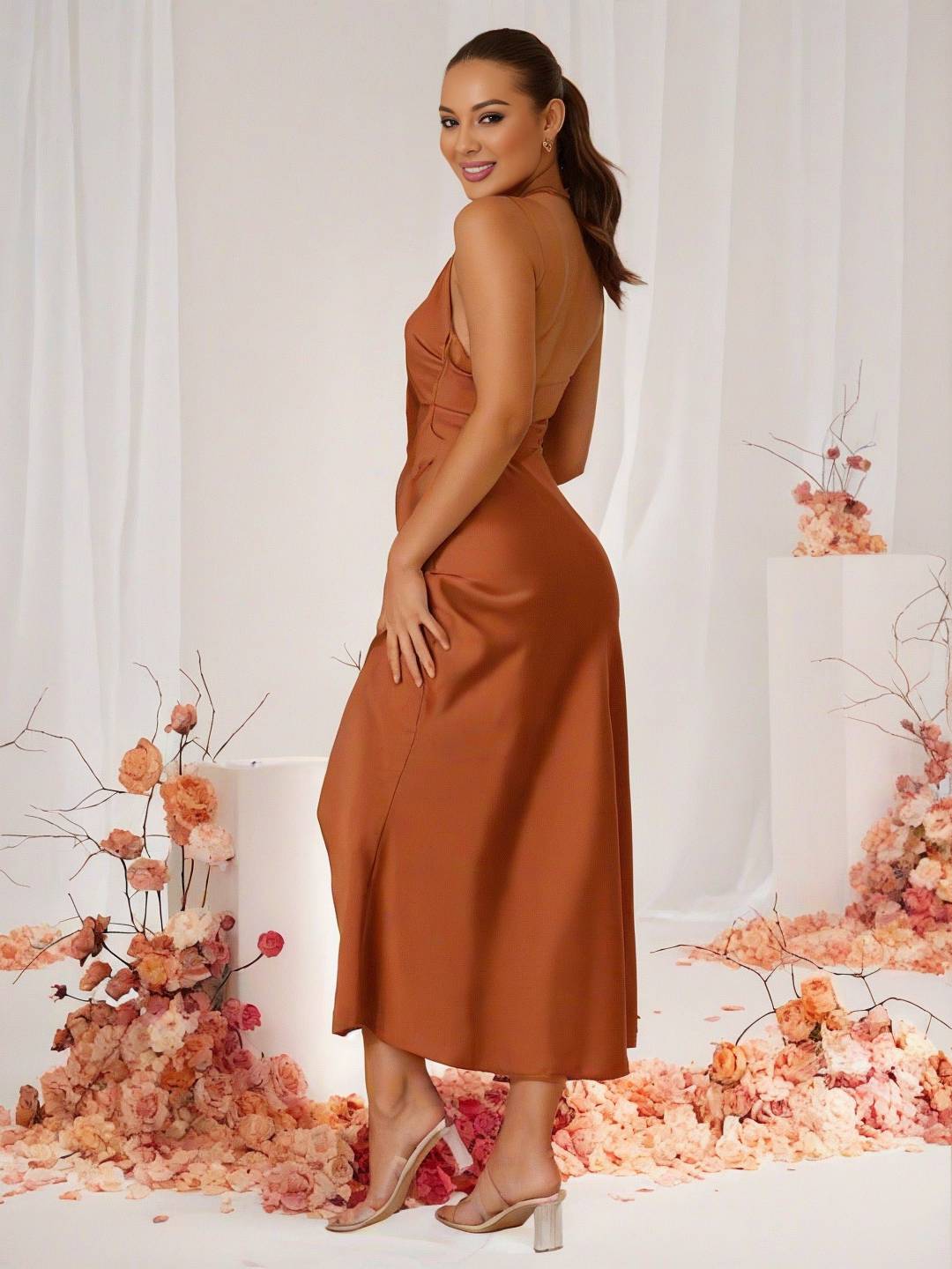 Aurelia – High-Neck Halter Slit Maxi Dress for Wedding Guests
