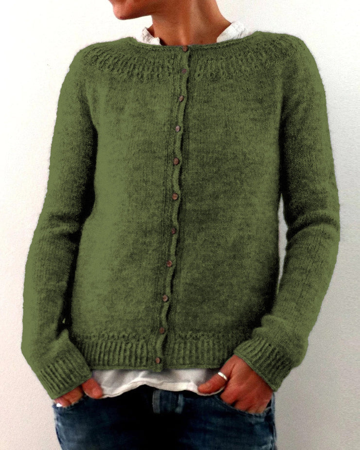 Cardigan donna girocollo con bottoni e lavorazione a maglia