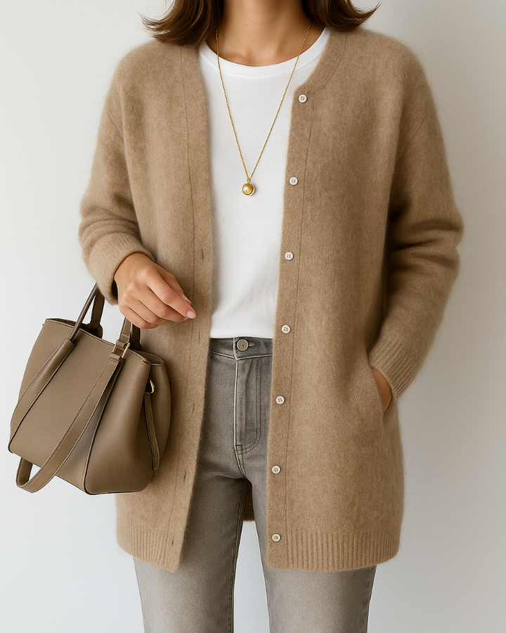 Cardigan donna invernale con bottoni e collo rotondo