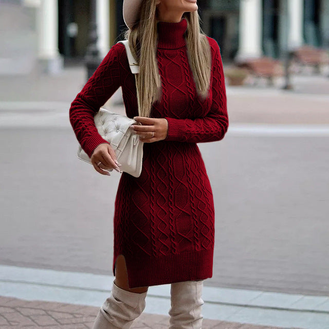 Priya – Turtleneck Cable-Textured Mini Sweater Dress for Women