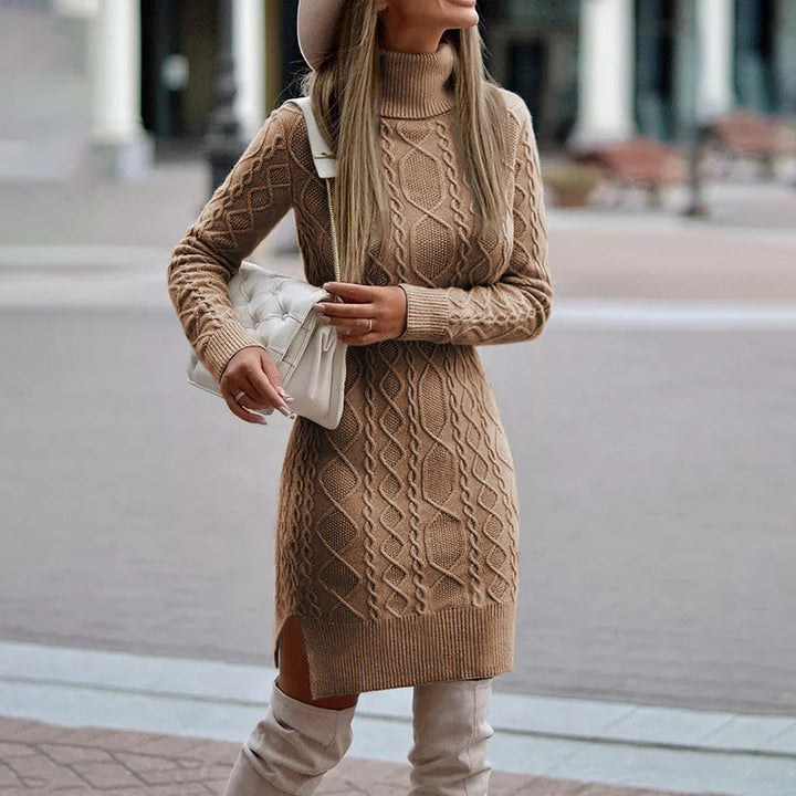 Priya – Turtleneck Cable-Textured Mini Sweater Dress for Women