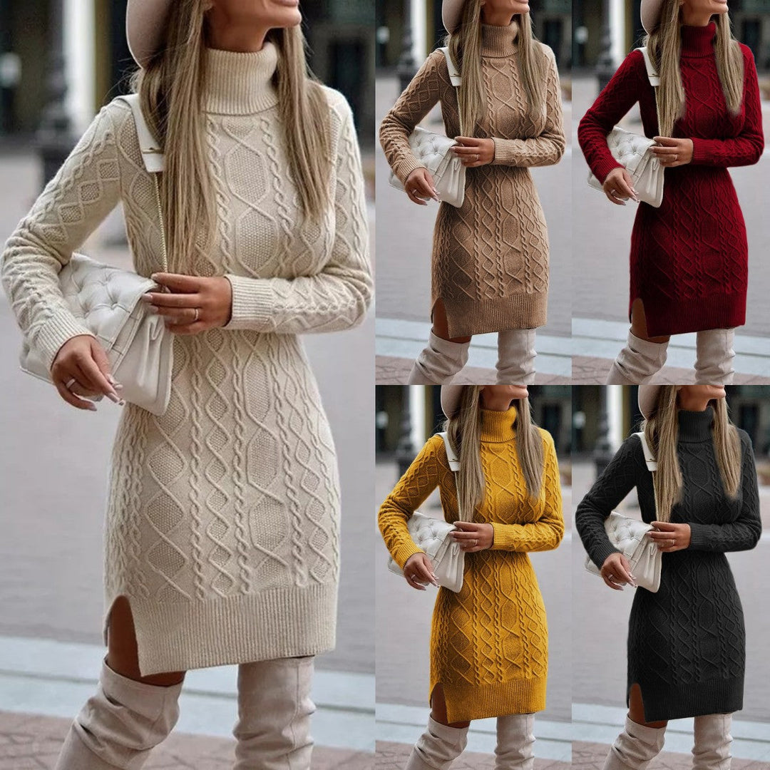 Priya – Turtleneck Cable-Textured Mini Sweater Dress for Women