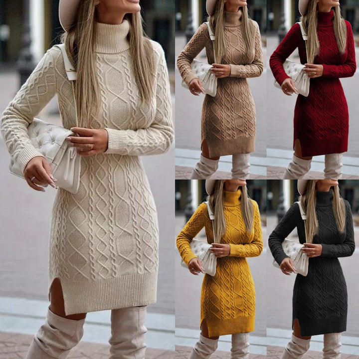 Priya – Turtleneck Cable-Textured Mini Sweater Dress for Women