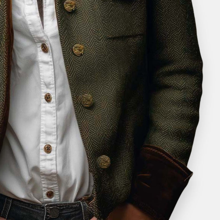 Maren – Herringbone Utility Jacket with Contrast Cuffs