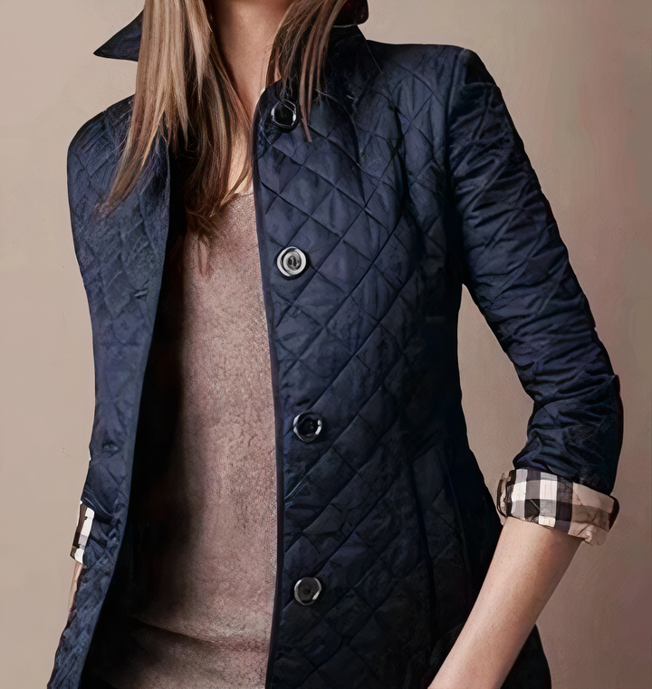 Marley – Diamond Quilted Jacket with Corduroy-Look Collar