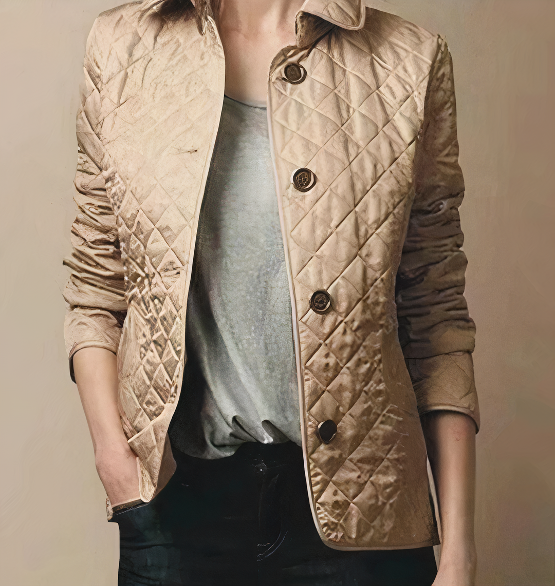Marley – Diamond Quilted Jacket with Corduroy-Look Collar
